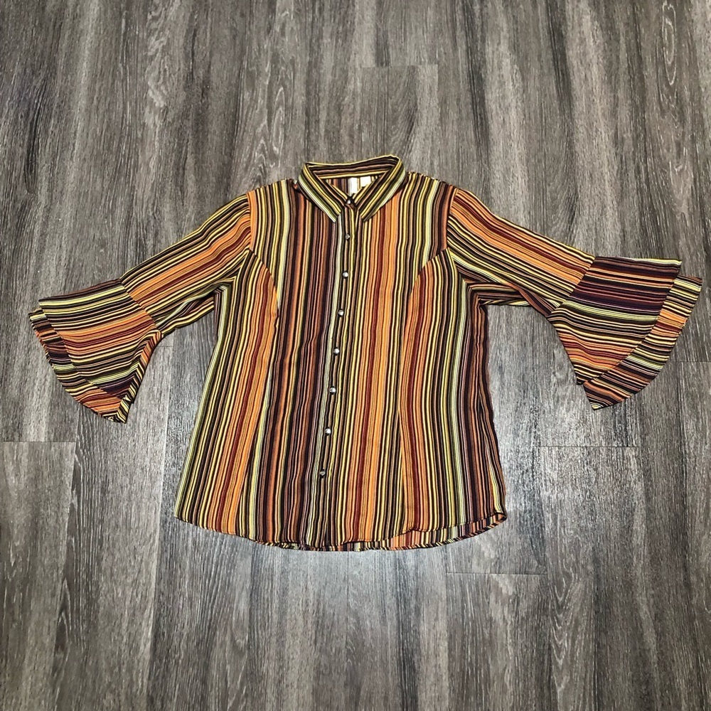 EST. 1946 Retro Striped Bell Sleeve Button Down Blouse Top Small S